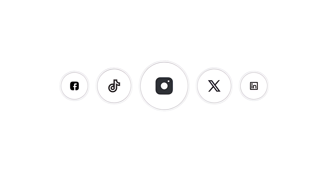 Présence cohérente sur Facebook, TikTok, Instagram, X et LinkedIn